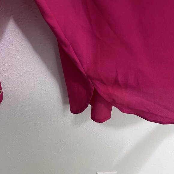 Calvin Klein Fuchsia Chiffon Blouse Pink Tassel Collared Neck Roll Tab Sleeve 3X - Picture 4 of 10